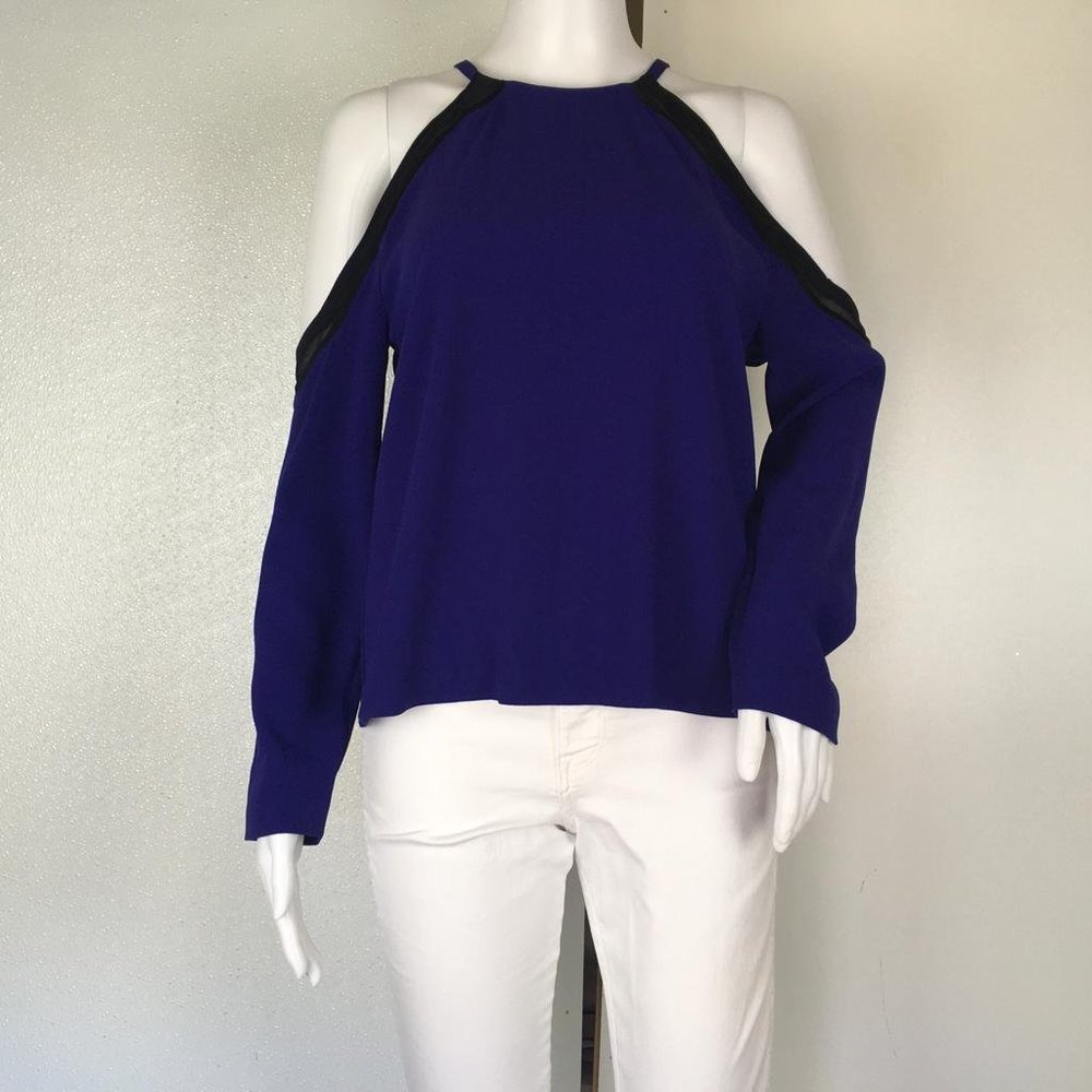 NWT Ramy Book Women's "Anya" Halter Cold Shoulder Blouse Navy Blue Size S